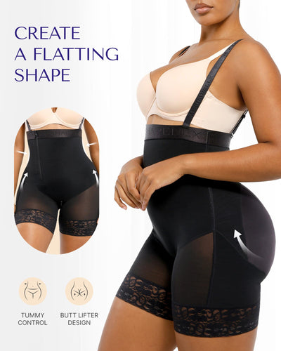 SHAPELLX Shapewear for Women Tummy Control Side Zipper Bodysuit with Butt Lifter Plus Size Body Shaper Black 4XL