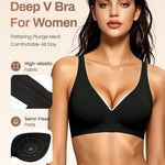 Gailife Deep V Jelly Bras for Women No Underwire Wireless Seamless Push Up Bra Comfort Support Plunge Bralette Full Coverage -BK,L Black