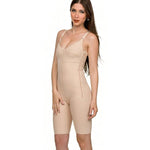 Isavela Body Suit Mid Thigh Length Plastic Surgery Compression Garment w/Bra & Zipper (BB03) (2XL, Beige)