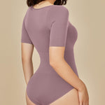 BRABIC Womens Bodysuit Shapewear for Tummy Control Seamless Sleeveless Tank Tops Body Shaper (Large, Purple Brown Short Sleeve)