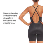 SPANX SPANXshape Suit Your Fancy Plunge Low-Back Mid-Thigh Bodysuit - Comfortable One Piece - Medium Compression - Seamless - Very Black - Medium