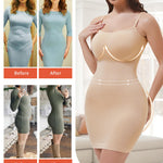 Miguofan Shapewear Slips for Under Dresses, Full Slip Dress for Women Tummy Control Body Shaper Seamless Shaping Dress (Beige-1,XX-Large)