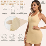JOYSHAPER Shapewear Slips for Under Dress Halter Dress Bra Shapewear Slip with Built in Bra for Women One Piece Nude Slip Skirts Nude M