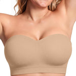 Vertvie Strapless Bra Wireless Non-Slip Push Up Bandeau Bras for Women Full Support Tube Tops Padded Bralette S-Large Breasts(Praline,Medium)
