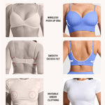 FeelinGirl Wireless Supportive Bras for Women Seamless Comfortable Bralette No Underwire Full Coverage T Shirt Low Back Bra Blue Hydrangea L