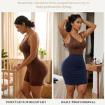 YIANNA Fajas Colombianas Moldeadoras Postpartum Shapewear Tummy Control for Women Full Body Shaper Butt Lifter Compression Garment with Zipper Crotch, YA7283-Brown-S
