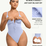 FeelinGirl Zip Front Bodysuits for Women Tummy Control Shapewear Thong Body Shaper Slimming V Neck Body Suit