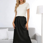 Brinkina Black Half Slip for Women S Size 35" – Light weight Non Cling Satin Underskirt with Lace Trim, Anti Static Dress Liner for Midi/Maxi Skirts (106Black,S)