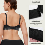Popilush Bras for Women Minimizer Underwire Supportive Full Coverage Lace Push Up Bra Size 32D Black