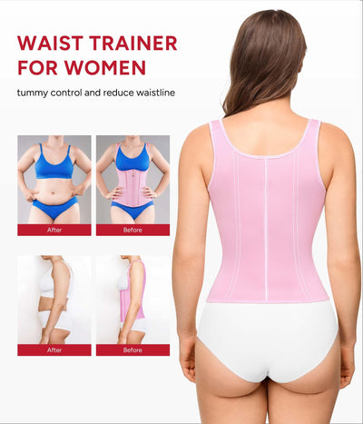 Nebility Waist Trainer for Women Corset Shapewear Tummy Control Faja Body Shaper Waist Cincher with Adjustable Strap(Pink,Small)