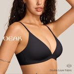 OEAK Womens Comfortable Triangle Bras No Underwire Sexy Plunge Unlined Bralette Pull On Bra Seamless Everyday Tshirt Bras Black,XS