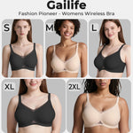 Gailife Womens Wireless V Mesh Comfortable Bra Seamless Bralette Push Up Bras No Underwire Supportive Tshirt Everyday Bras Black&Nude 3XL