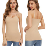 Air Curvey 3 Pack Camisole Tops for Women Built in Bra Adjustable Spaghetti Strap Soft Cotton Undershirt Tanks Seamless Layering Tops Black Nude White M