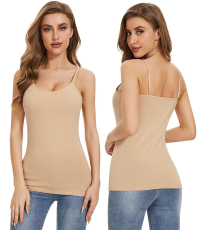 Air Curvey 3 Pack Camisole Tops for Women Built in Bra Adjustable Spaghetti Strap Soft Cotton Undershirt Tanks Seamless Layering Tops Black Nude White M