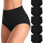 MISSWHO Cotton Underwear Women Pack, Womens Underwear High Waisted Tummy Control Black Briefs C Section Postpartum Ladies Panties Large