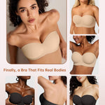 Vertvie Strapless Bras for Women Wireless Push Up Non-Slip Bandeau Bra Seamless Full Coverage Molded Cup Tube Top Bralette(36D,Nude)