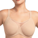 HSIA Minimizer Bras for Women Plus Size, Full Coverage Coolcomfort T Shirt Unlined Bra with Underwire for Heavy Breast, Light Beige with Floral Print 38DDD