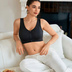 BRABIC Front Closure Post Surgery Bras for Women Wireless Compression Bra with Zipper Black, XX-Large
