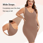 Wikoan Women's Plus Size Full Slip Dress Soft V-Neck Under Dress Sleeveless Tank Top Dress Wide Strap Slip Nightgown,Coffee,XL