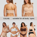 OEAK Supportive Strapless Bras for Women Push Up Wireless Bandeau Bra Non Slip Seamless Bras Comfortable Padded Bralette Beige XXL