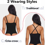SHAPERIN Women's U Plunge Bodysuit Low Back Double Lined Tummy Control Shapewear Deep V Thong Body Suits