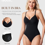 BRABIC Shapewear Bodysuits for Women Tummy Control Shapewear Seamless Backless V-Neck Tops with Built-in Bra (Black, Large)