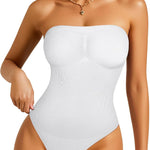 Irisnaya Strapless Shapewear Bodysuit for Women Tummy Control Thong Back | Detachable straps and clear neckline grips offer versatile styling. Breathable stretch fabric is comfortable for layering.