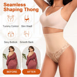 Werena Thong Shapewear for Women Tummy Control Seamless High Waist Body Shaper Underwear Shaping Panties(#872 Beige Lace Thong, Small)