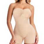 Nebility Strapless Shapewear for Women Tummy Control Shapewear Bodysuits Full Body Shaper with Adjustable Bow & Halter Neck(Beige,Small)