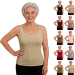 Tanks With Built In Bra Khaki Xl Plus Size Tummy Control Camisole Seamless Shaper Tanktops Wide Strap Shelf Bras Tank With Fixed Pads No Bra Needed Everyday Undershirt For Old Women