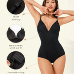 Irisnaya V Neck Bodysuits with Built in Bra Sleeveless Body Suits for Women