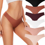 Hellopopgo Seamless Thongs For Women V-waisted No Show Thong Seamless Panties Breathable Comfortable Underwear Womens 6-Pack,M