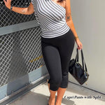 TZLDN Capri Pants for Women High Waisted Side Split Skinny Cropped Dress Pants Work Business Casual Pull On Dressy Leggings Black - Medium