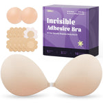 Invisible Strapless Sticky Bra Push up for Women, Ultra Adhesive Bra for Backless Dress, Cleavage Bra Lift Novelty Bras (C Cup, Light Beige)