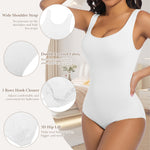 ONEW Shapewear Bodysuits Tummy Control Body Shaper Seamless Waist Trainer for Women Scoop Neck Going out Tops,White,XX-Large