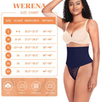 Werena Tummy Control Thong Shapewear for Women Mid High Waisted Body Shaper Underwear Lace Shaping Thong Girdle Panties(#A1 Mid Rise Blue,Small)