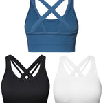 Sports Bras for Women HIigh Support, Criss-Cross Back Padded Strappy High Impact Sports Bras for Women Large Bust(0001_Black+White+Blue_M)