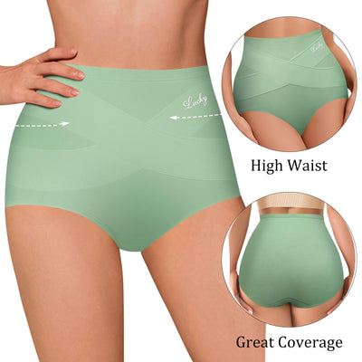 QUASTI Women's High Waisted Underwear Tummy Control Cotton Postpartum Panties Full Coverage Briefs 4 Pack(M) Multicolor