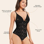 Irisnaya Lace Backless bodysuit Plunge Deep V Neck Body Suits with Built in Bra thong Tops