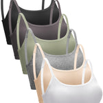 Blulu 3/6 Pieces Mini Camisole Bra Wireless Padded Bra Sport Cami Bralette with Adjustable Straps for Women Girls(6 Pcs,Black, White, Light Gray, Skin Color, Olive Green, Dark Gray,M)