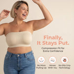SHAPERMINT Strapless Bra, Wireless Non-Slip Bandeau, Convertible Straps, Molded Strapless Bras for Women S to Large Breasts Beige