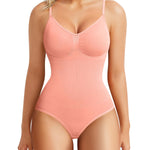 BRABIC Bodysuit Shapewear for Women Tummy Control Panties Seamless Sleeveless Tops V-Neck Camisole Jumpsuit (Orange Pink Brief, 3X-Large/4X-Large)