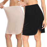 Wikoan 2 Pcs Women Half Slip for Under Dresses Lace Trim Short Under Slips Dress with Side Slit for Underskirt,Black & Nude,L