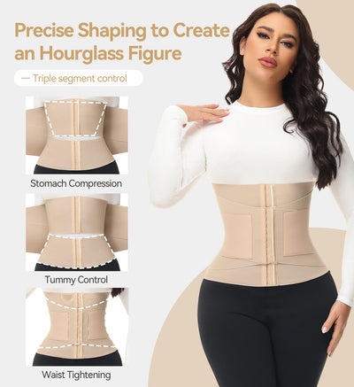 SHAPSHE Waist Trainer for Women Tummy Control Workout Cincher Triple Wrap Belt Postpartum Girdle with Hooks PNK / 2X-Large Pink