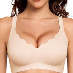 Gailife Scalloped Lift Bras for Women Soft Push Up Wireless Bra Supportive V Neck No Underwire Seamless Tshirt Bralettes, Skin, XL