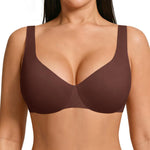 FeelinGirl Plunge Bras for Women Full Coverage Unlined Non Padded Comfort Minimizer Underwire Everyday Bras Mocca 36D