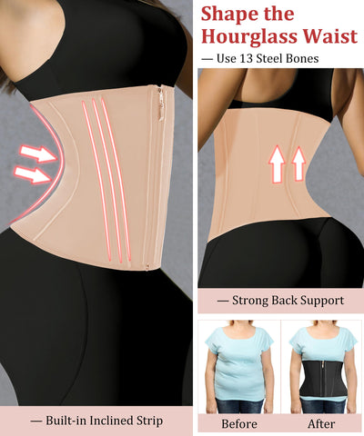 GainKee Waist Trainer for Women Corset Workout Cincher Body Shaper Tummy Control Shapewear Sweat Trimmer Latex Zipper (Apricot,2XL)