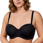 HSIA Strapless Bras for Women Large Bust Non Slip Full Coverage Underwire Supportive Multiway Strapless Bra Plus Size Dark Black