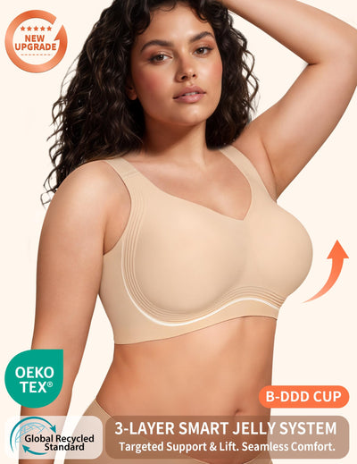 PoseFree Jelly Wireless Bra for Women Plus Size, Older Women - Full Coverage with Full Support & Lift - No Underwire, Back Smoothing, Soft Comfort Everyday Bra (Nude, XL)