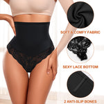 Werena Women Shapewear Tummy Control Thong Underwear High Waisted Body Shaper Panties Lace Shaping Girdle Thongs(Black, Medium)
